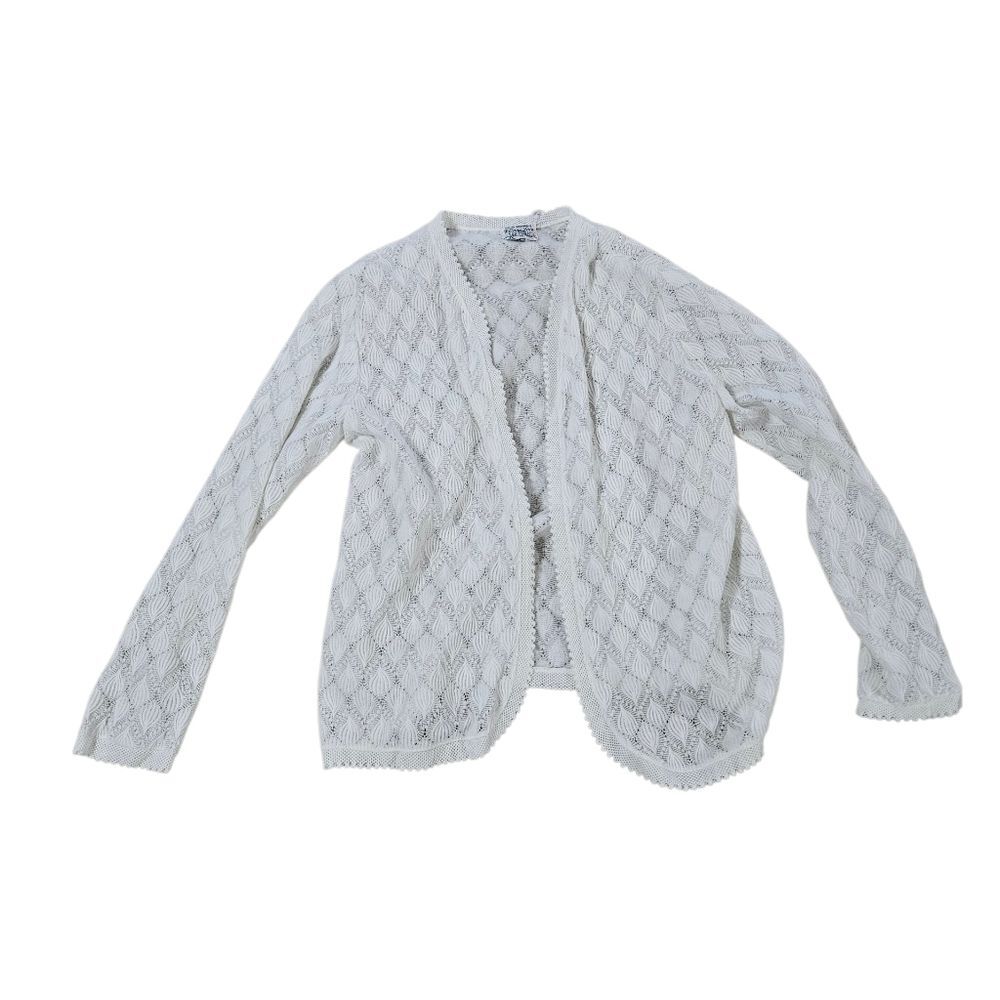 Vienna Lace Made in Japan White Pointelle Cardigan Sheer Lined L Cottagecore - Picture 2 of 10